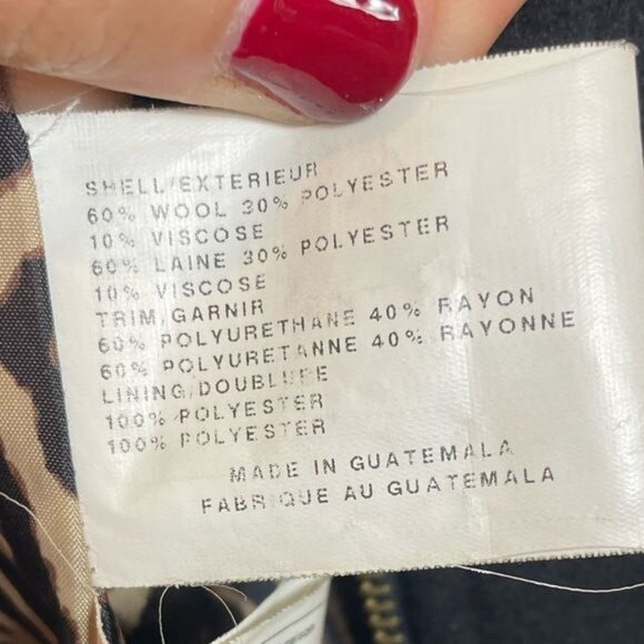 Via Spiga Black Wool Coat With Gold Full Zip & Leather Trim Inserts - Picture 12 of 13